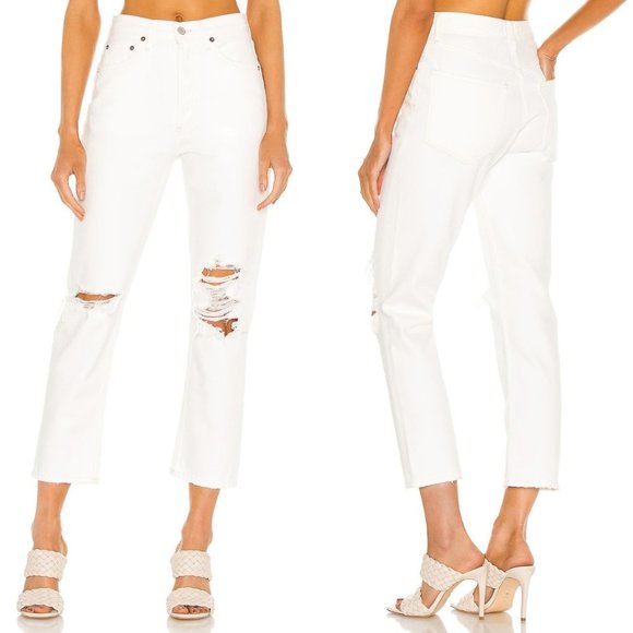 [BNWT] Agolde Riley High Rise Straight Leg Cropped Distressed in White - Sz 24 - Picture 2 of 16